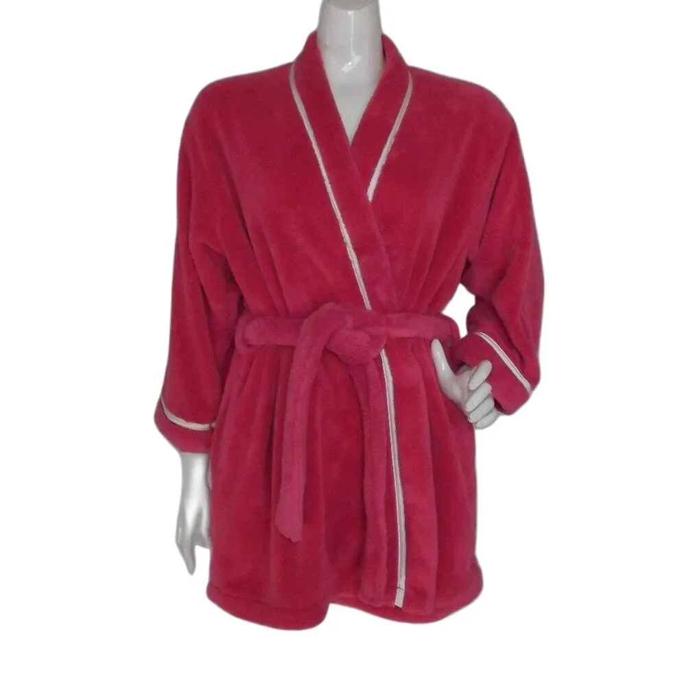KATE SPADE Plush Robe, M, Bold Pink, Wrap Front, Sash Belt, Fuzzy, Washable
